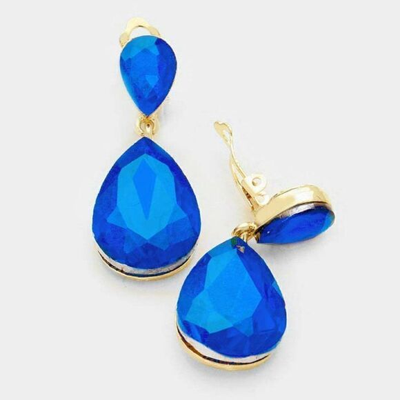 Miro Blue Crystal Teardrop Gold Clip-On Earrings NWT - Picture 1 of 5